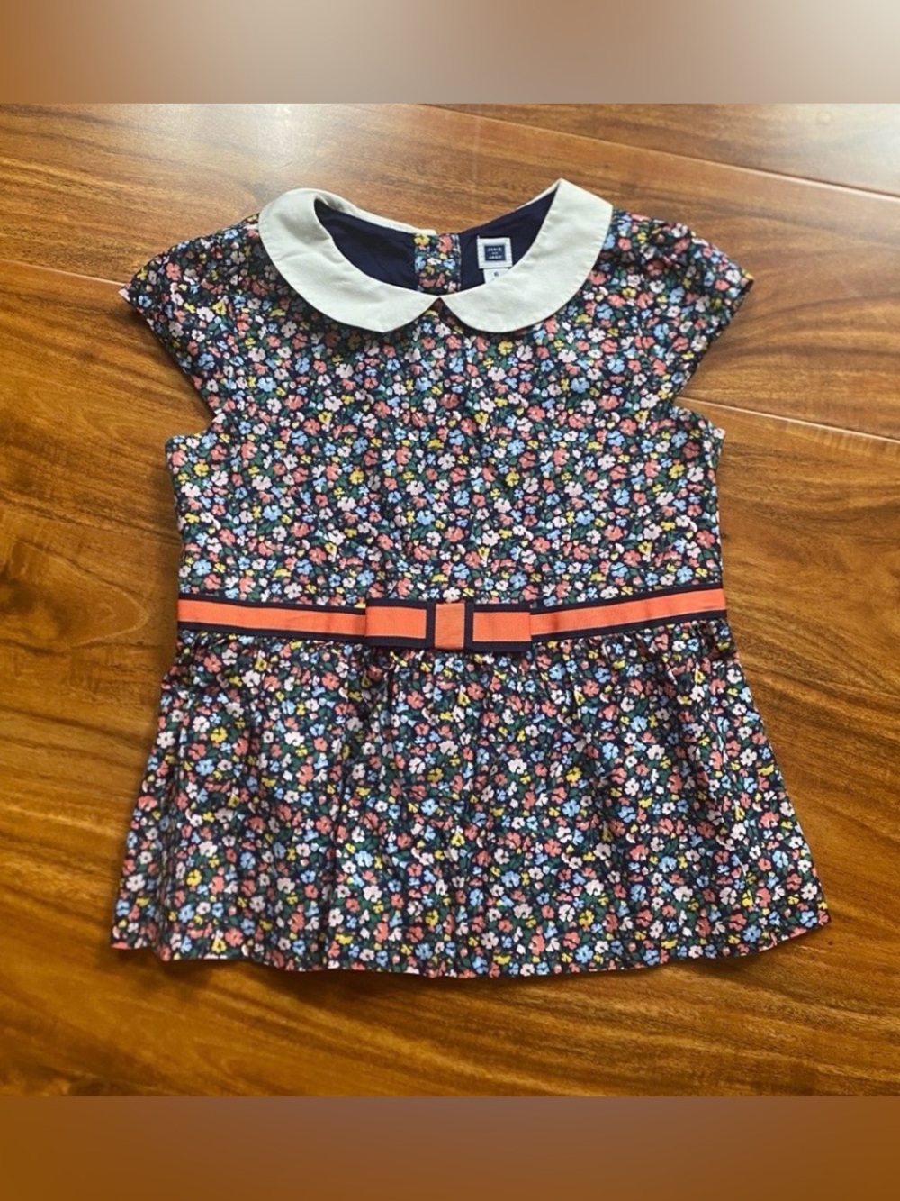 Janie and Jack Girls Multicolor Floral Collared Bow Cap Sleeve Top Size 6 Girly